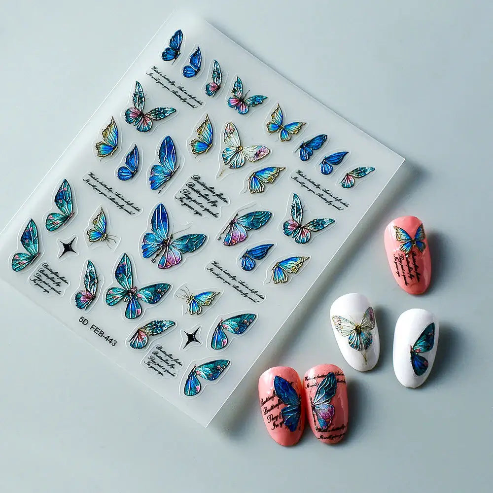 DearMira DIY Blue Butterfly Nail Art Sticker