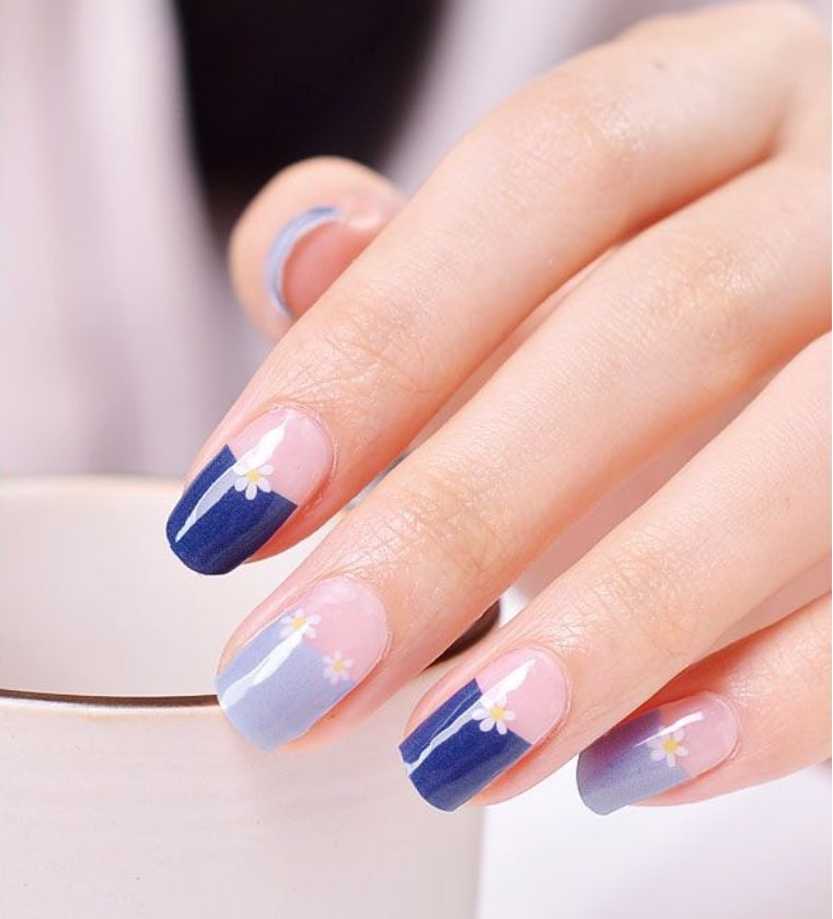 DearMira Floral Blue French-DMJK062 (Semi-Cured Gel-24pcs)